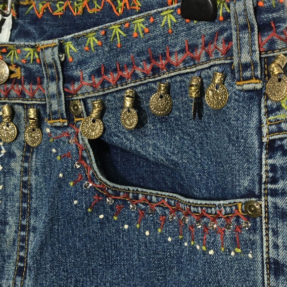 Vintage DKNY JEANS high waisted embroidery hippie - Picture 11 of 16